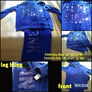 VS Pink Blue velour set 2pc size large New